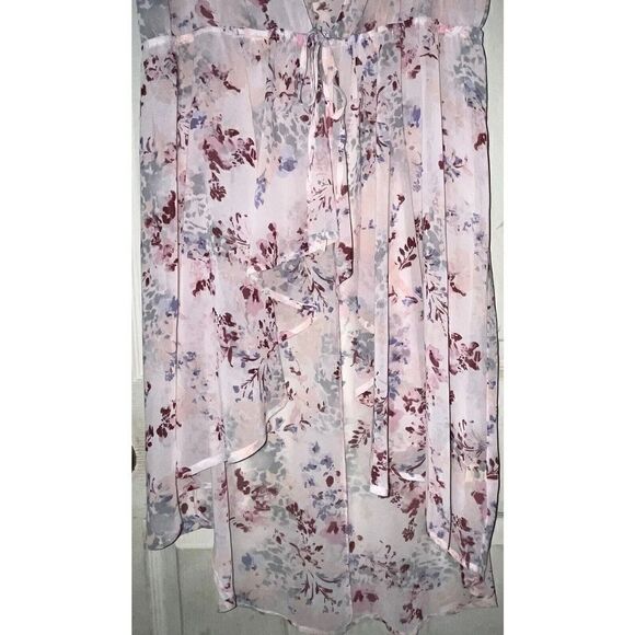 Liberty Love Cardigan Kimono Sz XL Pink Floral Tie Front‎ Robe Ruffle - Picture 4 of 5
